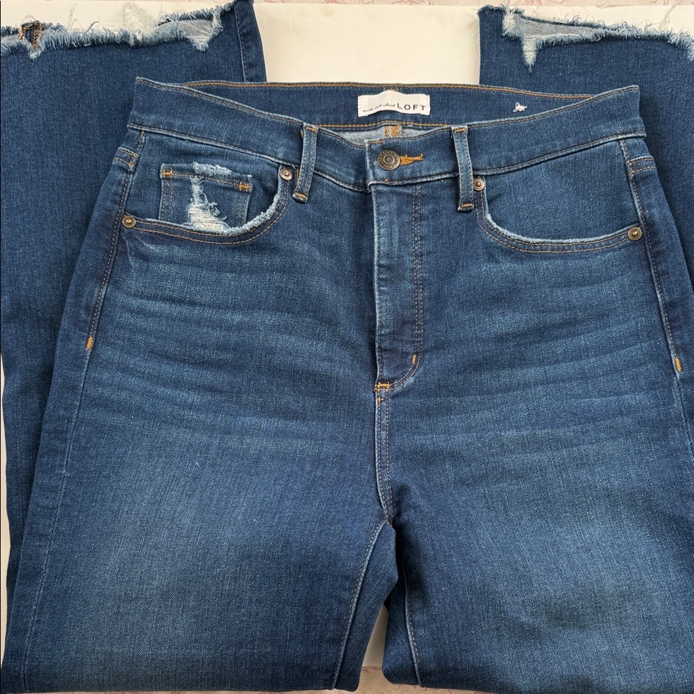 LOFT High Rise Distressed Blue Jeans